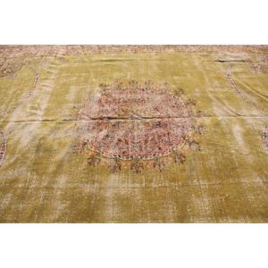 Turkish Rug, 12.2x15.8 ft Vintage Rug, <b>Yellow</b> Red Animal Print <b>Wool</b> Rug - Product Image 4