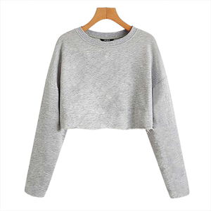 Camiseta corta personalizada de manga larga con cuello redondo para mujer, Camiseta cómoda hecha a medida, Camiseta corta de manga larga de gran tamaño para mujer - Product Image 4