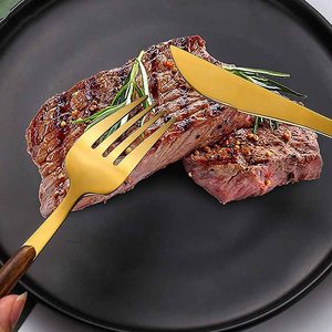 Stainless Steel Gold Silverware With <b>Wood</b> Grip Handles Hot Selling Metal Cutlery Set Reusable Flatware Set at Competitive Price - Product Image 3