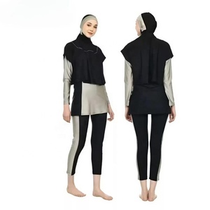 Maillot de bain islamique burkini 2 pièces confortable, respirant, durable et modeste, couleur unie cristalline - Product Image 1