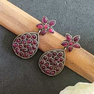 Efulgenz ต่างหูอินเดียสำหรับผู้หญิงต่างหูคริสตัลสีชมพูดอกไม้ออกซิไดซ์ชุดต่างหูห้อยหยดน้ำตาเครื่องประดับแฟชั่นสำหรับผู้หญิง - Product Image 2