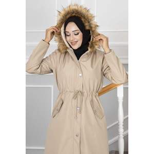 Ayla Tunnel Belted Hijab Coat para patrón regular multicolor Hecho en Turquía - Product Image 3