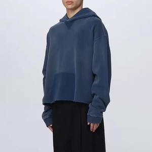 Sweat-shirts surdimensionnés personnalisés pour hommes, style streetwear, avec poches, ourlet brut, 100 % coton molletonné, anti-plis, mode hiver 2026 - Product Image 1