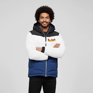 Chaqueta Acolchada de Lona para Hombre, Diseño de Bloques de Color Blanco, Azul y Negro, con Capucha y Logotipo Frontal, Acolchada para Invierno - Product Image 5