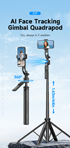 <span class=keywords><strong>Trépied</strong></span> de <span class=keywords><strong>caméra</strong></span> C17 AI avec suivi du visage et contrôle gestuel 360 °   Perche à selfie réglable et détachable pour TikTok et le streaming - Product Image 5