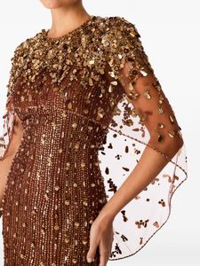 Vestido de fiesta de noche con cuentas marrones con cuello redondo largo Capas DE TRABAJO DE Patra Silueta recta con cuentas y lentejuelas para la fiesta - Product Image 2