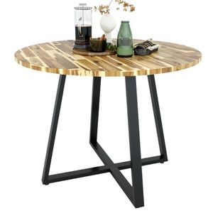 Mesa de Conferencia Redonda Estilo Industrial Atlas con Tablero de Madera de Acacia y Patas de Hierro con Recubrimiento en Polvo (BH68007) - Product Image 1