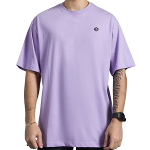 T-shirt à manches courtes en coton lavande pour homme, col rond, coupe ample, épaules tombantes, imprimé personnalisé, broderie, minimaliste, décontracté, quotidien - Product Image 1