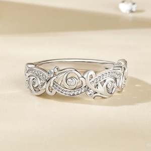 แหวนแต่งงาน Jeulia Art Deco Infinity ชุบทองคำสีกุหลาบ แหวนเงินแท้สำหรับผู้หญิง - Product Image 5