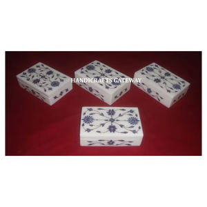 Boîte rectangulaire en marbre blanc incrusté de nacre, style luxueux, fabrication artisanale, motif floral, pour boîtes à bijoux en gros - Product Image 1