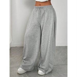 Pantalon de survêtement gris pour femme, imprimé léopard, coupe ample, taille élastique, longueur intégrale, 100 % coton, séchage rapide, décontracté pour l'été - Product Image 1