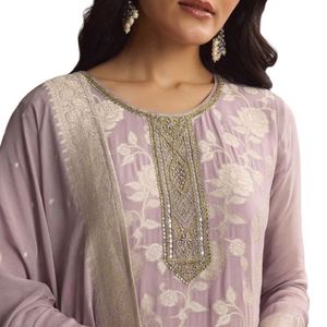 Lavanda púrpura Banarasi Georgette Palazzo traje al por mayor mujeres Ropa Étnica OEM fábrica de ropa proveedor a granel moda personalizada - Product Image 3