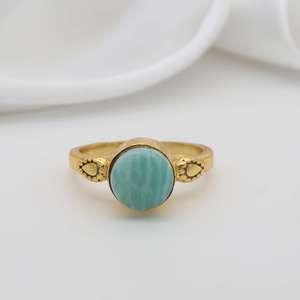 18k Gold Plated Larimar <b>Ring</b> Brass <b>Dainty</b> Ethnic Vintage Wholesale <b>Ring</b> For Women - Product Image 5