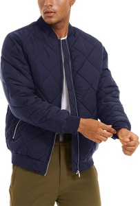Veste polaire décontractée et confortable pour hommes avec motif diamant Manteau zippé de couleur unie, chaud, col montant, vêtements d'extérieur automne-hiver Bomber - Product Image 2