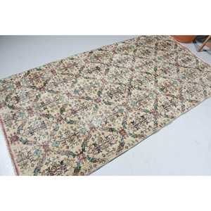 พรมตุรกีขนาด 4.2x7.9 ฟุต พรมวินเทจ พรมขนสัตว์สีเบจเขียวสไตล์ตะวันตกเฉียงใต้ - Product Image 2