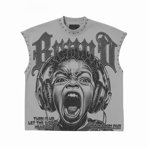 Tendance Streetwear Débardeur Surdimensionné Sans Manches T-shirt Style Mode Unisexe Impression Personnalisée OEM Fourniture Directe D'usine - Product Image 2