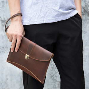 Portefeuille d'homme en cuir véritable avec pochette à rabat et dragonne, grande capacité, portefeuille de voyage et doublure en coton pour homme - Product Image 5
