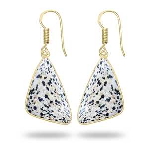 Excelentes Pendientes Largos Hechos a Mano con Piedras Preciosas de Jaspe Dálmata Natural, Pendientes Colgantes para Mujer, Pendientes de Latón Chapado en Oro - Product Image 2