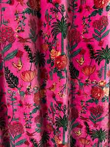 Cortina de Terciopelo Rosa Intenso con Diseño de Aves y Flores, Cortinas Botánicas Vintage, Estilo de Terciopelo de Algodón de Lujo - Product Image 6