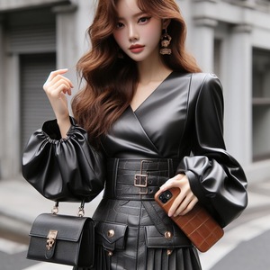 กระโปรงสั้นของผู้หญิงหนังแท้มีซิปกระดุมแตรโลโก้ส่วนตัวสไตล์คลับแต่งระบายธรรมชาติแบบเรียบ-MOQ 2ชิ้น - Product Image 2