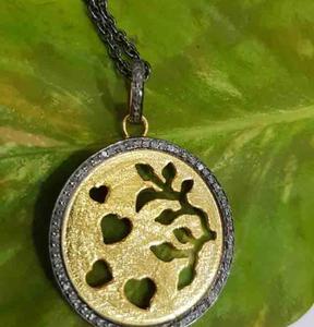 Colgante de árbol de corazón Vintage, Plata de Ley 925, Diamante pavimentado Natural, joyería chapada en rodio negro, tamaño de 30x30MM para boda - Product Image 4