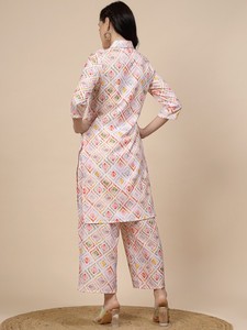 เสื้อคุर्ตาปักลายแขนยาวผ้าโพลีเอสเตอร์คอปกเสื้อเชิ้ตสไตล์ลำลองสำหรับผู้หญิง ดีไซน์หรูหราทันสมัย พร้อมกางเกงขายาว จำหน่ายแบบขายส่ง - Product Image 5