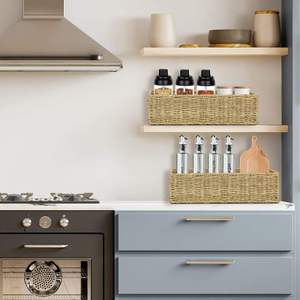 Organisateur de rangement haut et étroit pour salle de bain et garde-manger, panier de toilette long, plateaux de service personnalisés en jonc de mer - Product Image 1