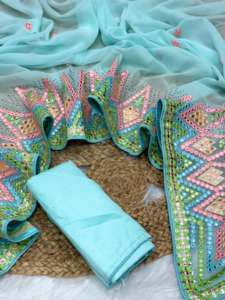 Evergreen Design Soft Georgette con bordado Trabajo Sari Mujer Moda Fabricante y proveedor de Surat - Product Image 5