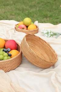High Quality round Shape Rattan Tray Eco-Friendly and Handwoven in Vietnam for Serving and Home Decoration - Product Image 2