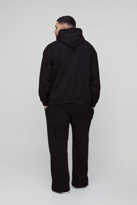 Ensemble de survêtement unisexe imprimé noir d'hiver personnalisé, style streetwear, pull à capuche, pantalon de survêtement ample à pattes évasées avec logo en strass - Product Image 3