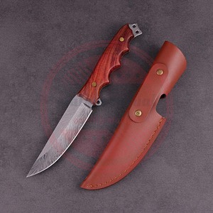 Couteau de survie de chasse de camping en acier damas à lame fixe de qualité supérieure avec couteau en bois et étui en cuir - Product Image 2