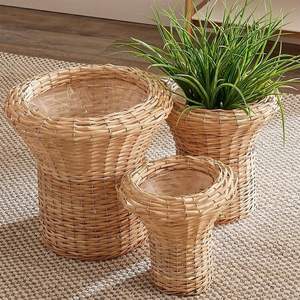 Jardineras de ratán para decoración de jardín con soporte de hierro jardinera de ratán natural con soporte negro de pie de suelo grande a bajo precio - Product Image 2