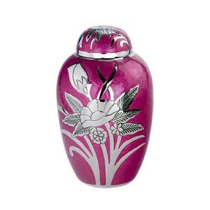 Urne funéraire en métal rose floral de luxe en gros, OEM, peinte à la main, urne commémorative pour les cendres humaines adultes, urne artistique - Product Image 1