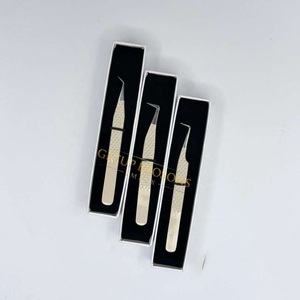 Pinzas de extensión de pestañas de fibra con punta curva y agarre de diamante, de alta calidad, para aislamiento/boot/90, con recubrimiento en polvo nude, instrumentos de belleza - Product Image 3