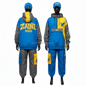 Ensemble coupe-vent pour femmes en polyester de qualité supérieure, blocs de couleur bleu, jaune, gris, avec logo personnalisé brodé, coupe-vent grande taille - Product Image 2