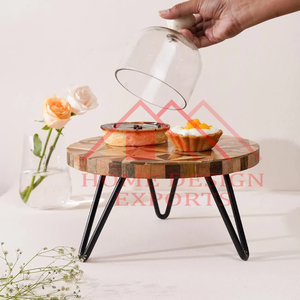 Metal <b>Frame</b> Wooden Top Cake Stand for Birthday Party Decorative Metal Cake Serving Stand - Product Image 2