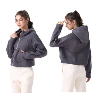 Winter Solid Plain Dyed Half Zipper <b>Thick</b> <b>Fleece</b> Hooded Sweatshirt for Outdoor Sports Yoga Fitness - Product Image 4