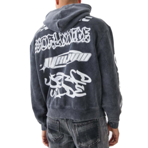 Tendance mode taux d'usine lavage à l'acide meilleur matériel client exigé coupe parfaite hommes bouffée imprimé pull à capuche - Product Image 3