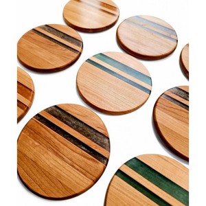 Hot Selling round Epoxy Resin Acacia Wood Coasters Natural Design Wooden Bar Coasters Mats & Pads Manufacturer - Product Image 5