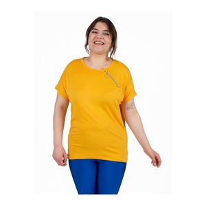 Taglie forti abbigliamento donna cerniera dettagliata t-shirt colorata Bz975