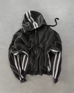Nouvelle Mode Stripe Graphic Haute Qualité Surdimensionné Homme Sweat À Capuche Punk Hip Hop StreetwearY2K Zip up Hoodie Hommes Vêtements - Product Image 1