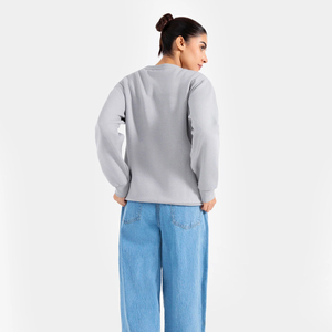 Nouveau design couleur unie coton sweat pour femmes prix de gros tricoté décontracté respirant sweat à col rond pour femme - Product Image 4