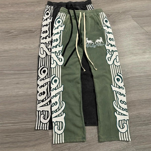 Conjunto de chándal personalizado 100% de algodón para hombre, sudadera con cremallera y lavado ácido desgastado, pantalones de chándal acampanados con serigrafía Vintage para invierno - Product Image 3