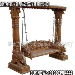 Jhula de Madera de Teca Pulida Antigua con Pilares de Diseño, Columpio Interior de Lujo, Columpio Jhula de Madera de Teca Tradicional Tallado a Mano, EE. UU. - Product Image 4