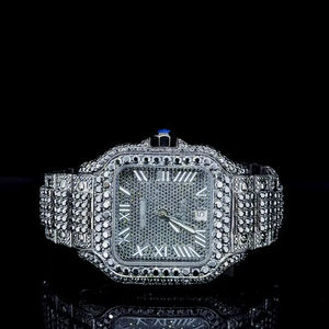 Montre personnalisée unisexe de luxe, sport, affaires, bracelet en acier inoxydable, or blanc, mouvement mécanique ETA, cadran en verre, date automatique, avec moissanite - Product Image 1