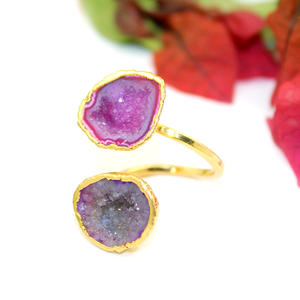 Moda atemporal púrpura Lite azul geoda Druzy 24K oro galvanizado anillo ajustable joyería mujeres venta al por mayor forma a granel India - Product Image 2