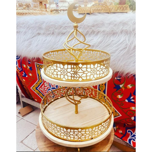 Support à gâteau à 2 niveaux de la plus haute qualité Support à biscuits et à dessert Conception de découpe Support à cupcakes en métal Vente chaude Support à gâteau islamique - Product Image 2