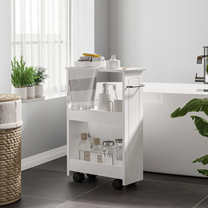Carrito de almacenamiento multiusos de madera MDF Kleankin Ahorro de espacio con ruedas 42,5x20,3x66,7 cm Blanco - Product Image 2