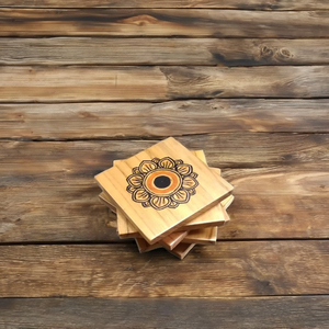Juego de 2 Posavasos Cuadrados de Madera de Nogal Ecológicos, Grabados, de Estilo Clásico Rústico, Hechos a Mano, de 5 mm de Grosor, para Oficina y Hogar - Product Image 5