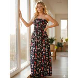 Handmade Cotton Jaipur Blockprint Sundress Strapless Elegent Bodice Outfit with Elastic Waist <b>Boho</b> Flowy Summer Dress - Product Image 1
